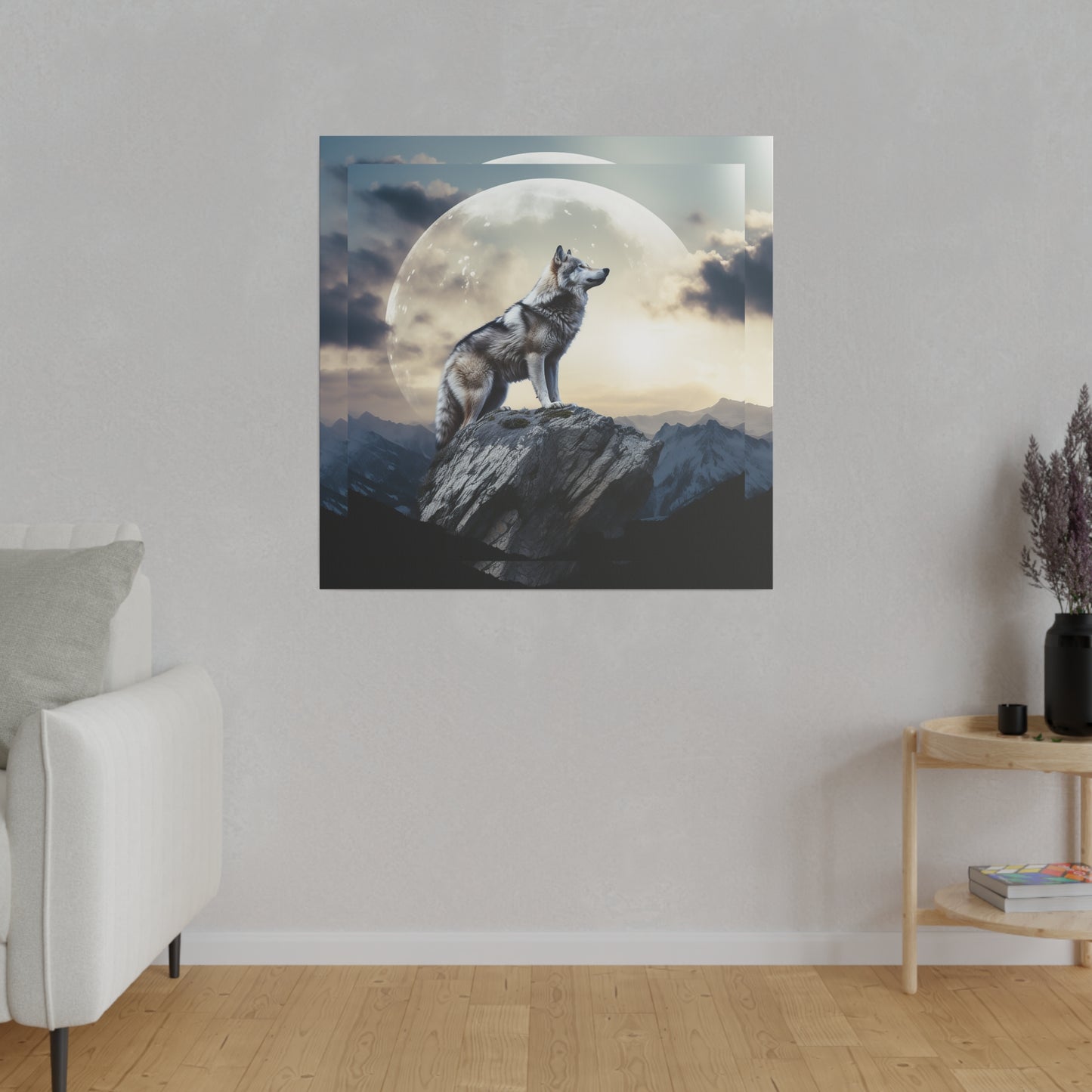 Wolf On The Moon Matte Canvas