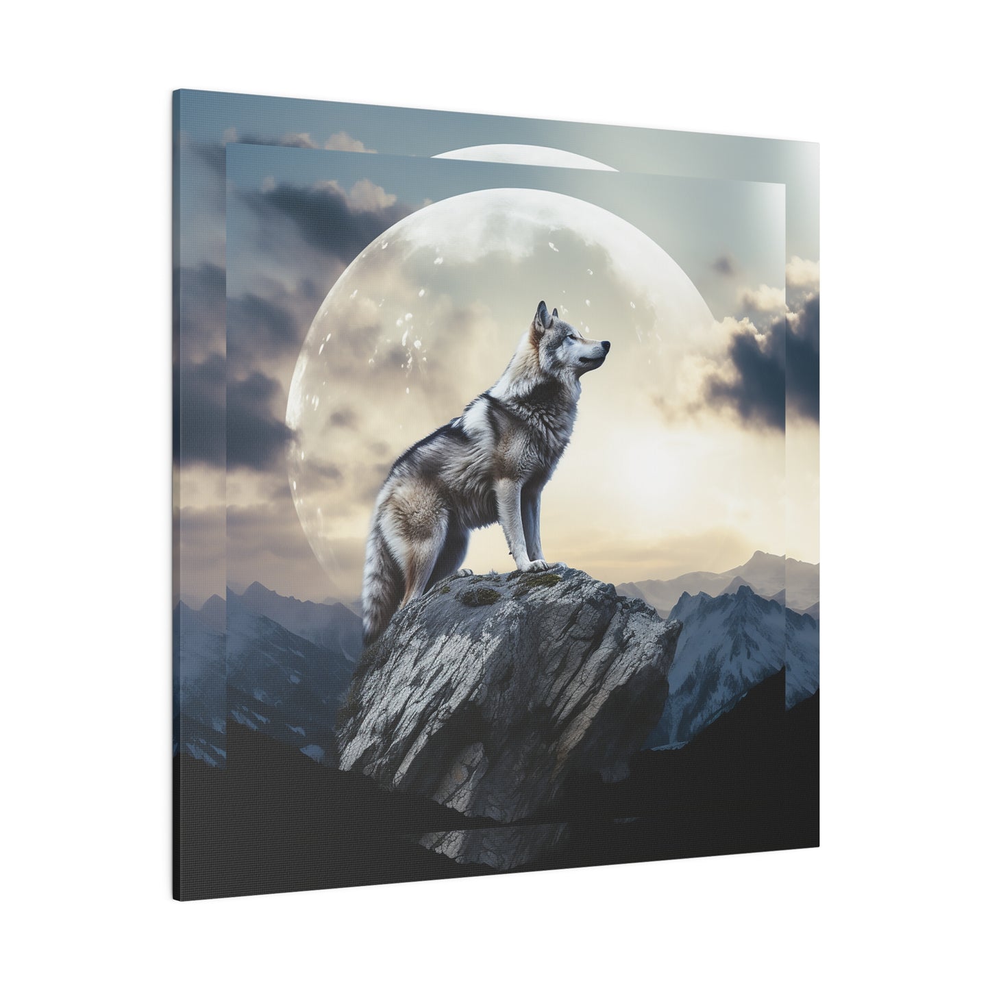 Wolf On The Moon Matte Canvas