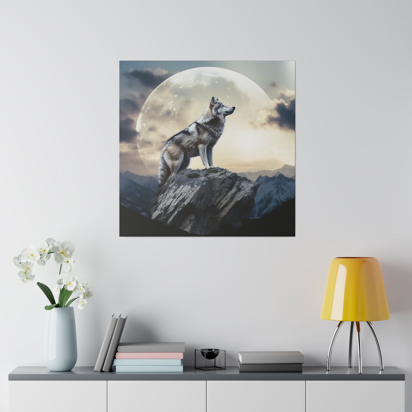 Wolf On The Moon Matte Canvas