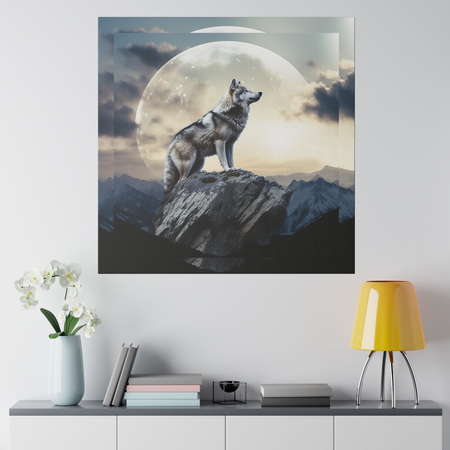 Wolf On The Moon Matte Canvas