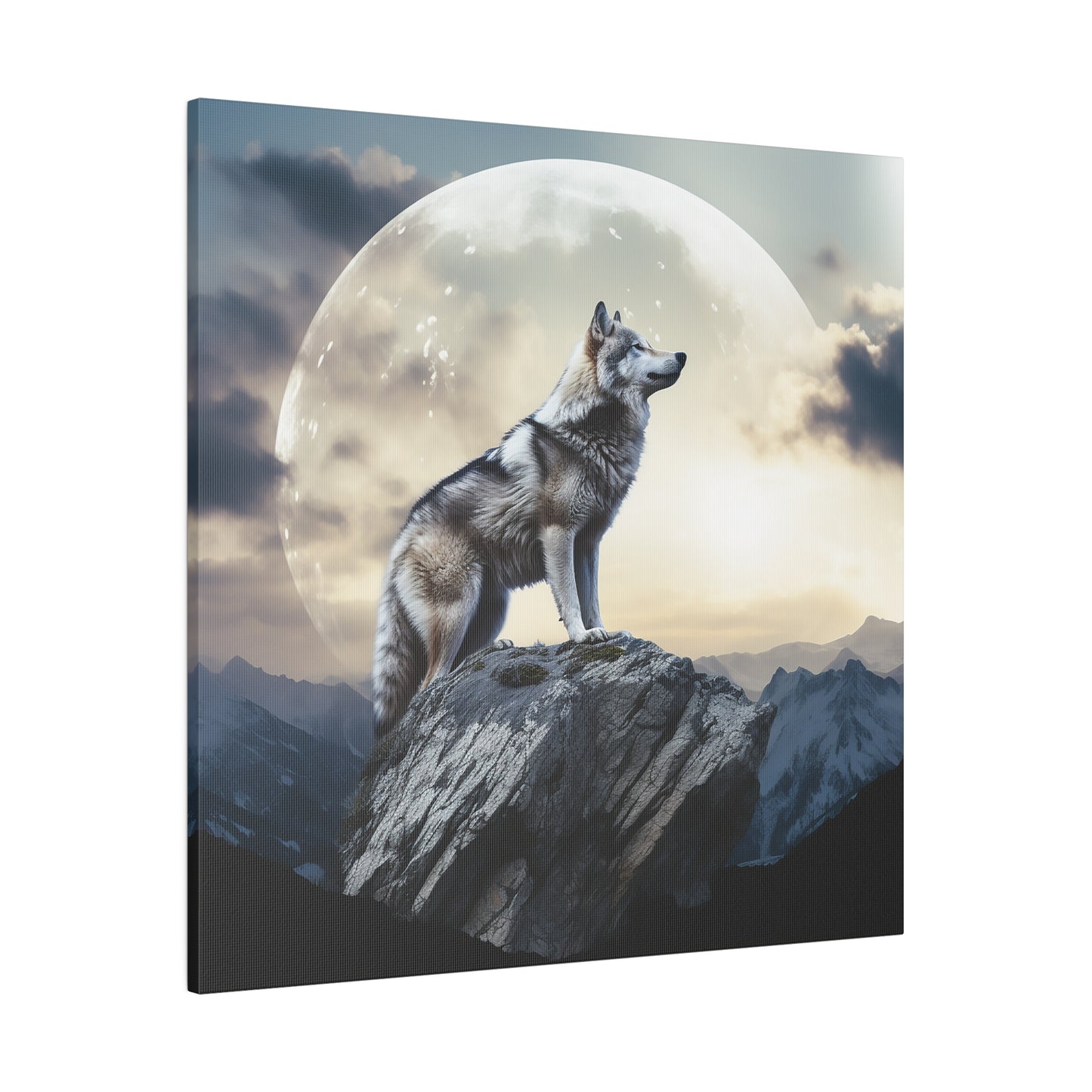 Wolf On The Moon Matte Canvas