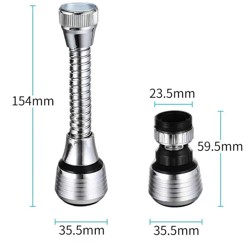 Flexible faucet extension with 360-degree rotation, allowing adjustable water flow direction for enhanced sink accessibility