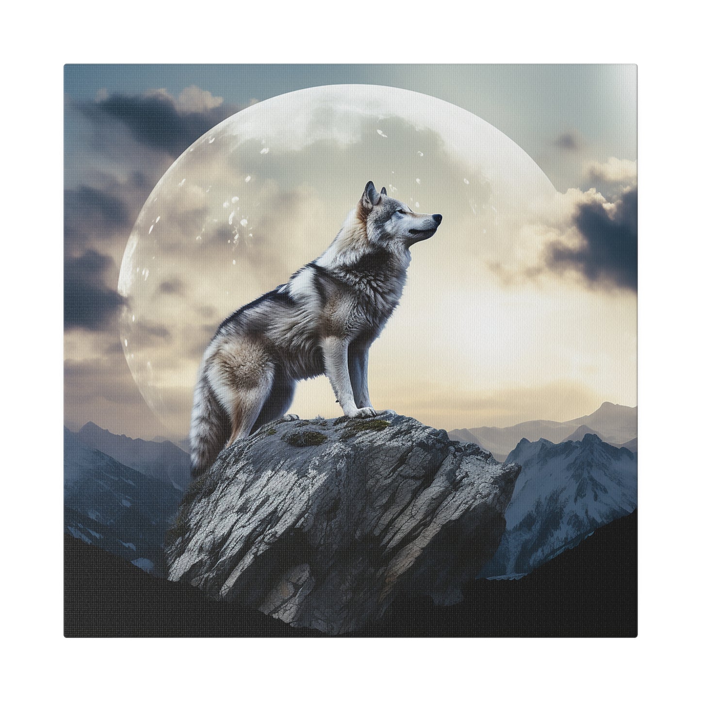 Wolf On The Moon Matte Canvas