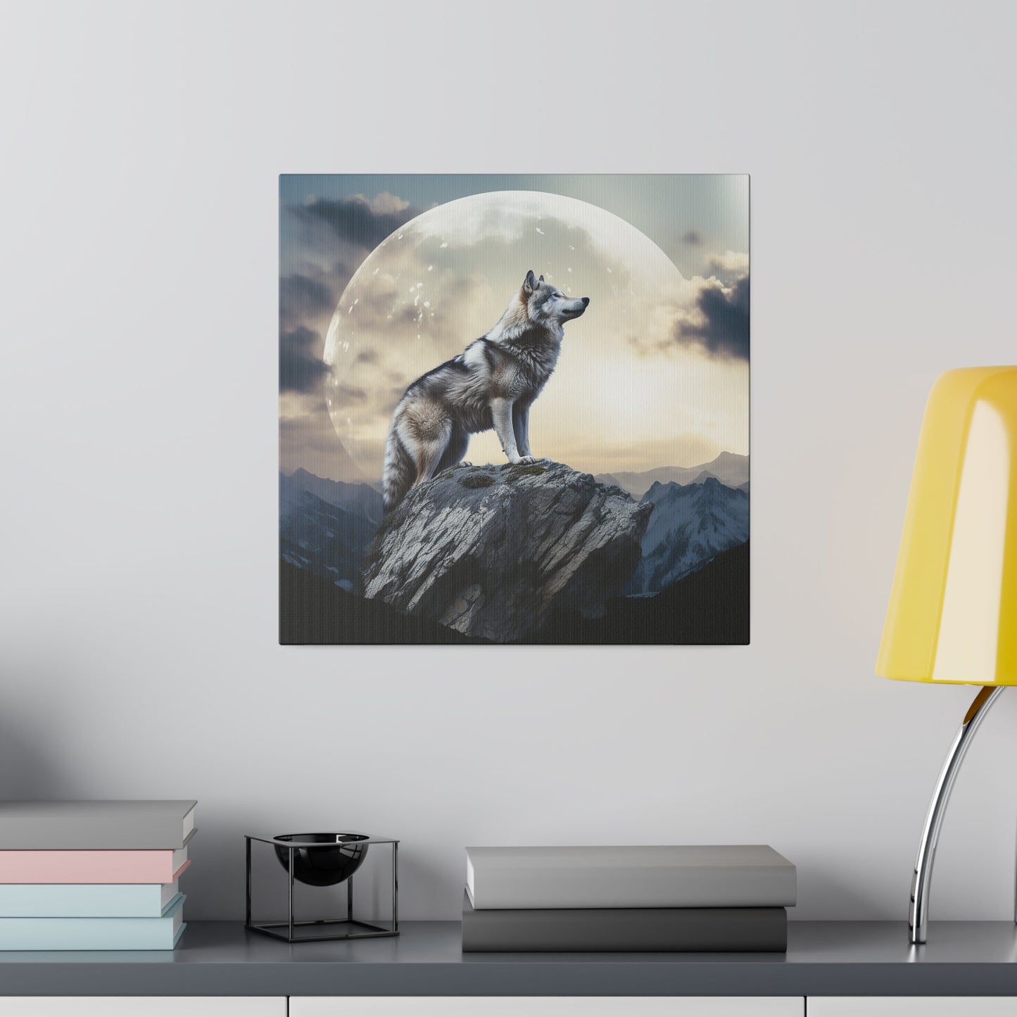 Wolf On The Moon Matte Canvas