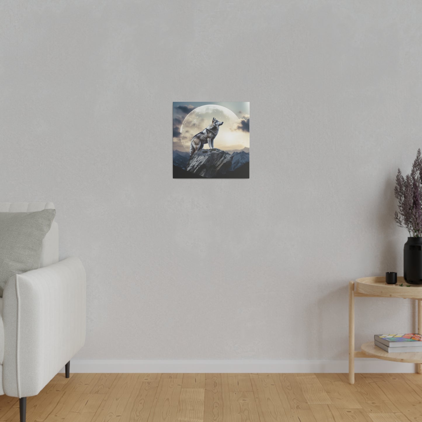 Wolf On The Moon Matte Canvas