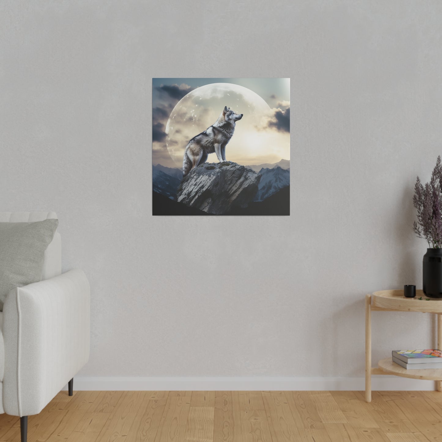 Wolf On The Moon Matte Canvas