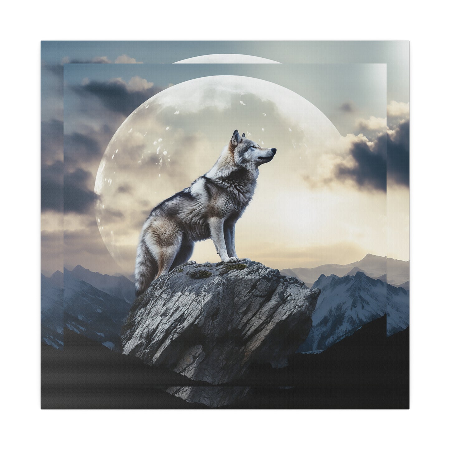 Wolf On The Moon Matte Canvas