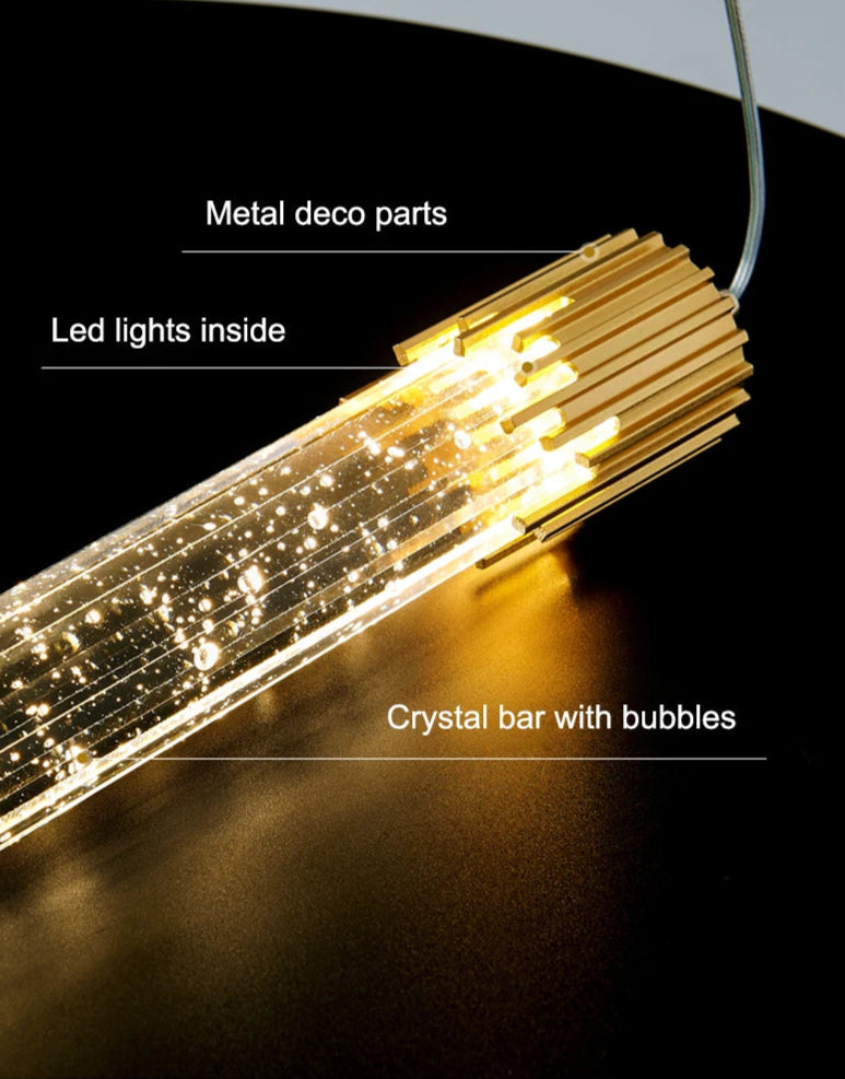 A modern luxury crystal pendant lamp featuring elegant crystal elements suspended from a sleek, contemporary fixture. Designed to add sophistication and glamour to any space, this lamp combines high-quality materials with innovative design, making it a striking focal point in both modern and traditional interiors