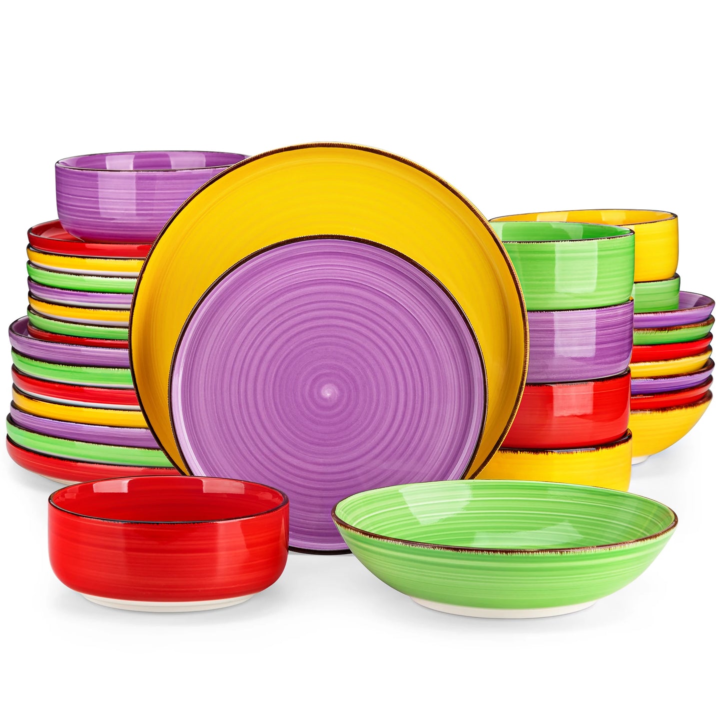 A multicolor ceramic plate set is a collection of dining plates crafted from high-quality ceramic material, featuring a variety of vibrant colors and patterns. These sets are designed to add a touch of elegance and liveliness to your dining experience, making them perfect for both everyday use and special occasions