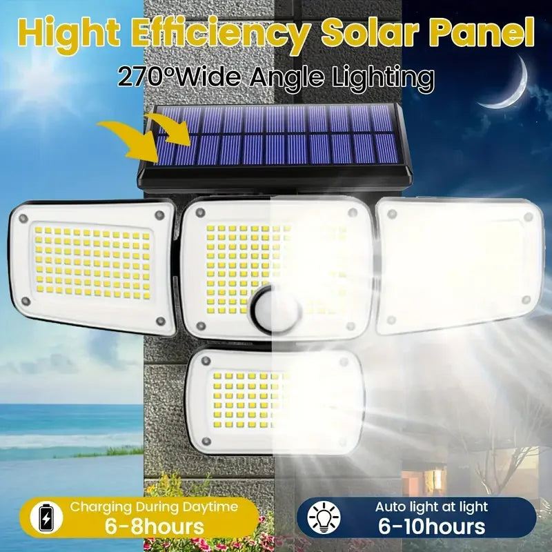 Outdoor solar lights with motion sensor, designed to automatically illuminate when movement is detected. These energy-efficient lights are perfect for pathways, gardens, or driveways and are powered by solar energy.