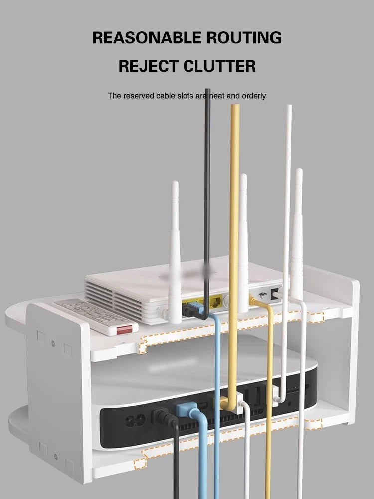 A Wi-Fi hanging shelf is a wall-mounted storage solution designed to hold a Wi-Fi router, modem, or other small electronic devices. These shelves help optimize signal strength by positioning the router at an ideal height and provide organized cable management to reduce clutter.