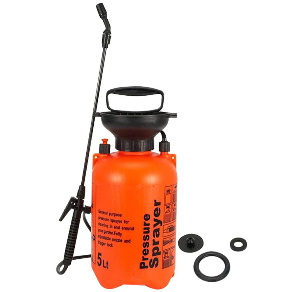A hand-operated pressure sprayer designed to dispense air or liquid in a controlled spray, commonly used for applying pesticides, fertilizers, or cleaning solutions. The device consists of a pressurized chamber with a trigger-operated nozzle, allowing users to spray contents efficiently over targeted areas.