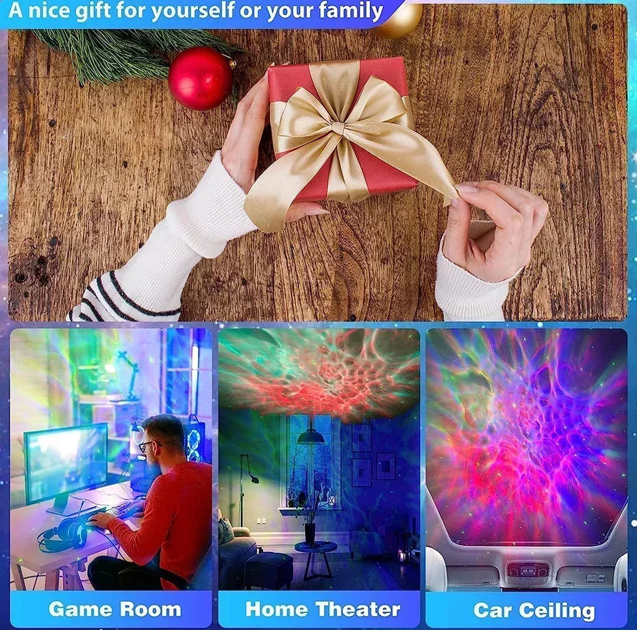 Galaxy Star Light Starry Protectors, a set of LED lights that create a mesmerizing starry sky effect, perfect for illuminating bedrooms or living spaces. These lights are designed to project stars onto the walls and ceiling, offering a peaceful, celestial ambiance.