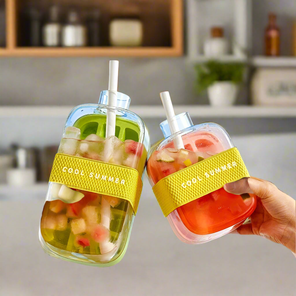 A stackable ice cube tray with a secure lid, designed for easy filling and spill-free storage, ensuring fresh and odor-free ice cubes