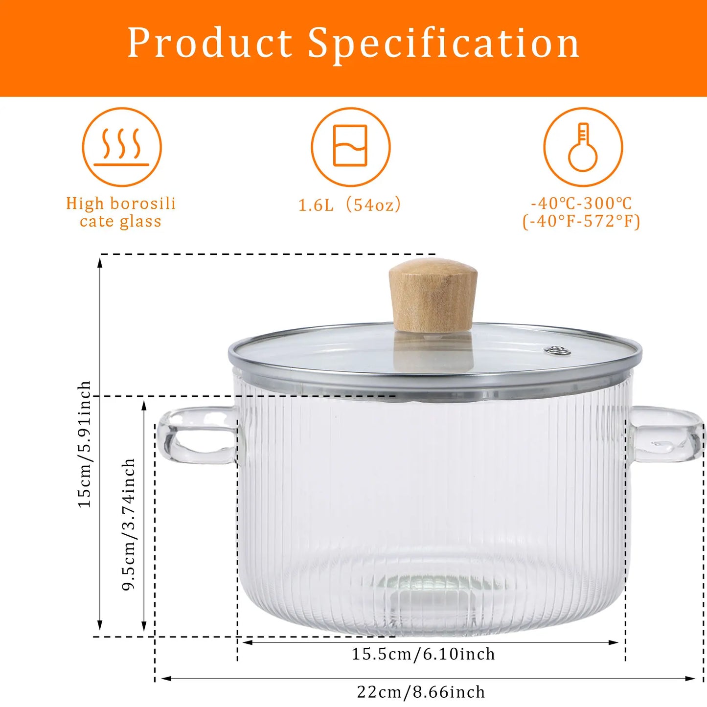 A durable heat-resistant glass saucepan, perfect for cooking at high temperatures, with a sturdy handle and transparent design for easy monitoring of food.