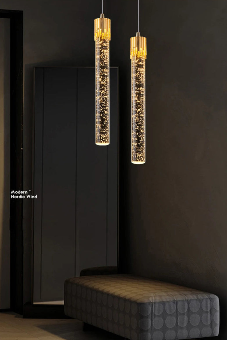 A modern luxury crystal pendant lamp featuring elegant crystal elements suspended from a sleek, contemporary fixture. Designed to add sophistication and glamour to any space, this lamp combines high-quality materials with innovative design, making it a striking focal point in both modern and traditional interiors