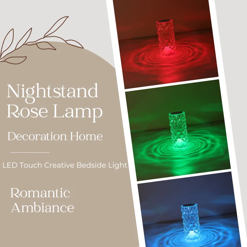 A crystal table lamp featuring a gleaming crystal base with intricate facets that refract light, complemented by an elegant lampshade. This decorative lighting piece adds a touch of sophistication and glamour to any room, creating a warm and inviting ambiance