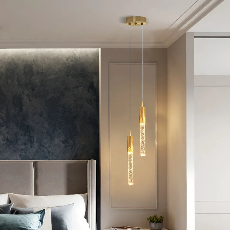 A modern luxury crystal pendant lamp featuring elegant crystal elements suspended from a sleek, contemporary fixture. Designed to add sophistication and glamour to any space, this lamp combines high-quality materials with innovative design, making it a striking focal point in both modern and traditional interiors