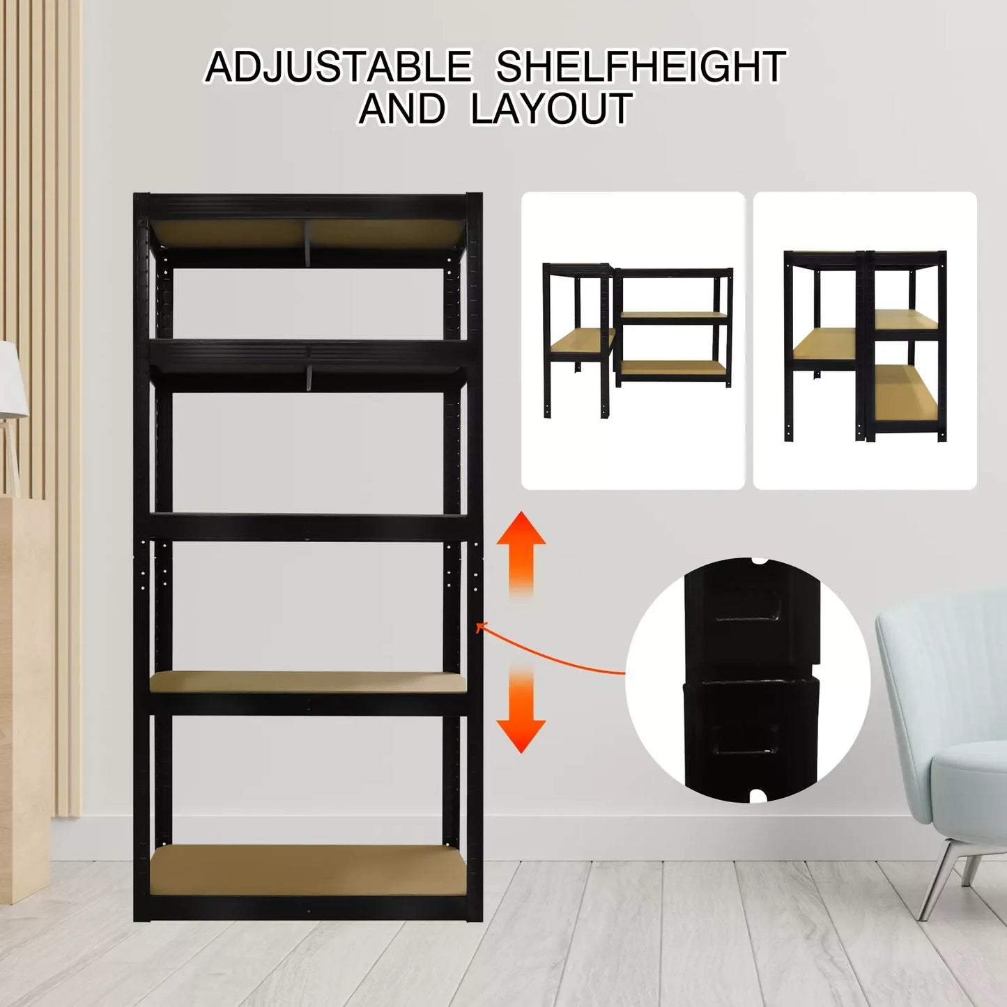 A versatile shelving unit featuring multiple adjustable shelves, crafted from durable materials to provide ample storage and display space for various items in homes, offices, or retail environments.
