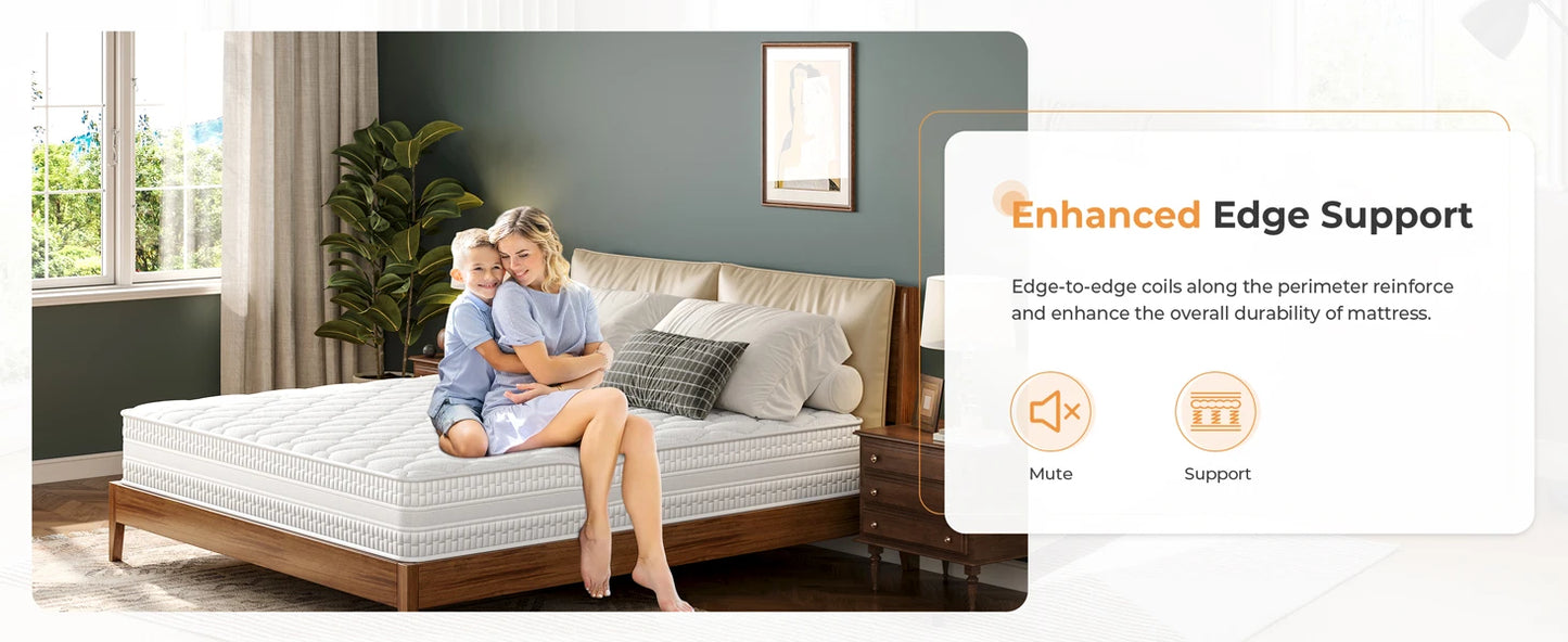 Comfortable mattress featuring pocket springs and memory foam for optimal support and pressure relief. Designed to adapt to body contours, reducing motion transfer for a restful sleep.