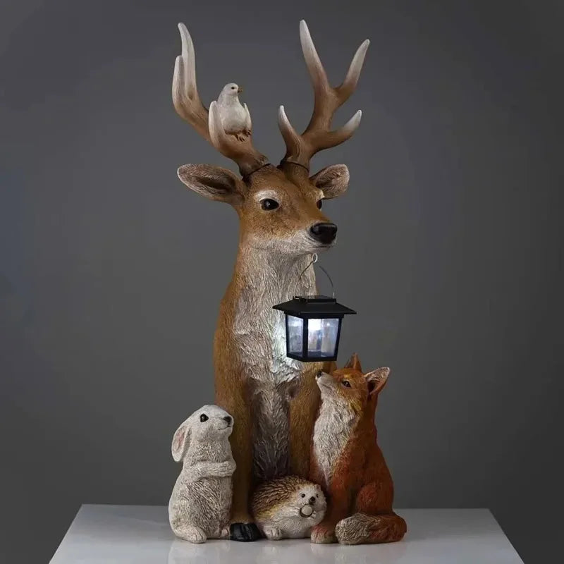 Charming solar-powered animal figurine with LED lights, designed for outdoor and garden decor. Absorbs sunlight during the day and emits a warm glow at night, adding a magical touch to any space
