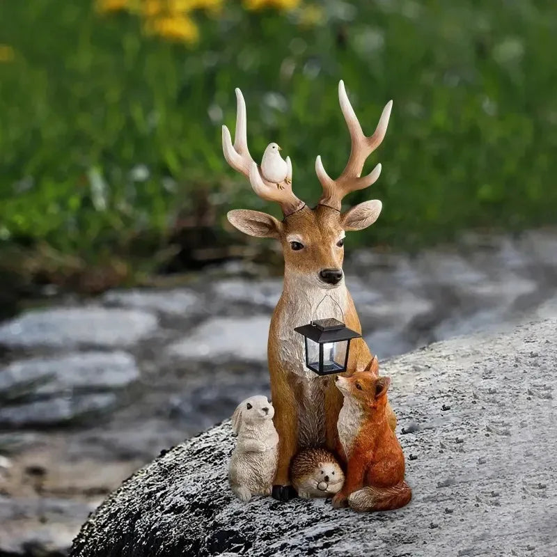 Charming solar-powered animal figurine with LED lights, designed for outdoor and garden decor. Absorbs sunlight during the day and emits a warm glow at night, adding a magical touch to any space