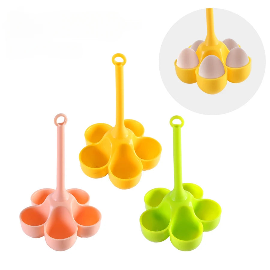 Silicone egg mold featuring five cavities, each shaped to create realistic egg-shaped treats, made from 100% food-grade silicone, suitable for temperatures ranging from -40°C to +200°C, ideal for both freezer and oven use