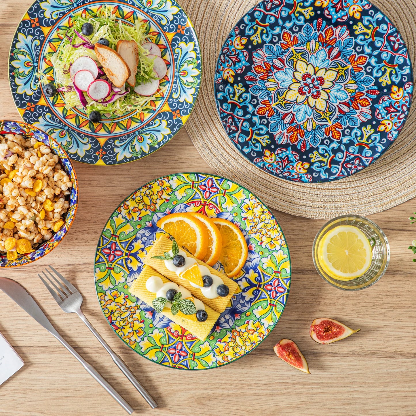 A beautiful ceramic dinnerware set, featuring a matching collection of plates, bowls, and cups with a smooth, glossy finish and elegant design. Perfect for both everyday dining and special occasions.