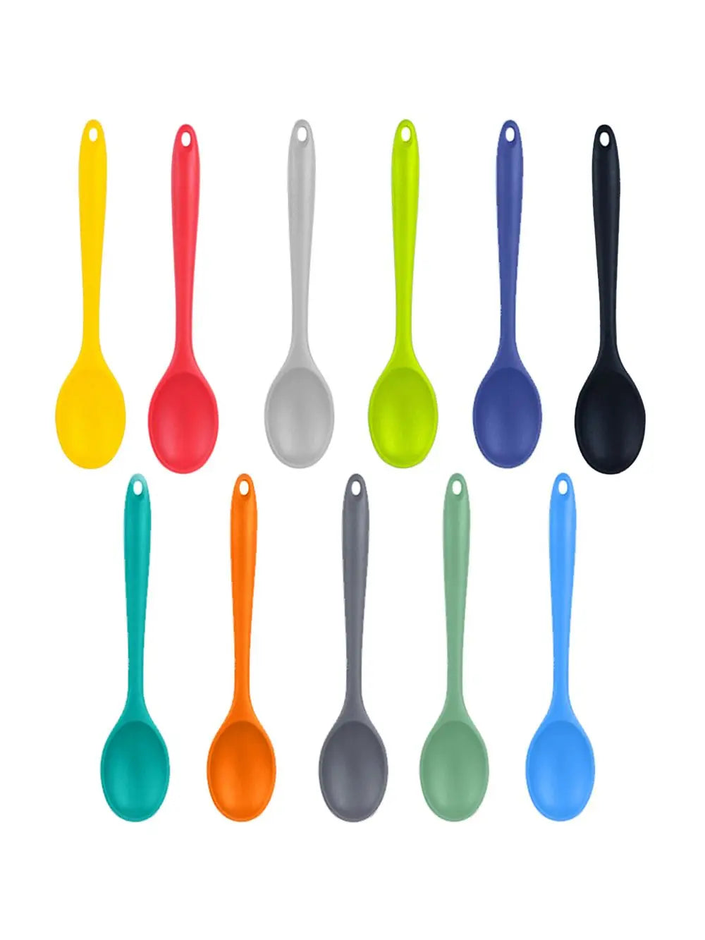 A soft silicone spoon designed for stirring, featuring a flexible, heat-resistant head that protects non-stick cookware. The ergonomic handle ensures a comfortable grip, making it ideal for mixing, scooping, and serving a variety of dishes