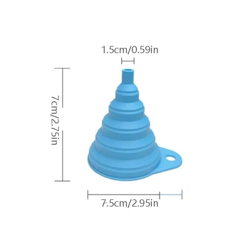 A foldable funnel, also known as a collapsible funnel, is a kitchen tool designed to assist in transferring liquids or powders into containers with small openings. Made from flexible materials like silicone, these funnels can be expanded for use and collapsed for convenient storage, making them space-efficient and practical for various kitchen tasks