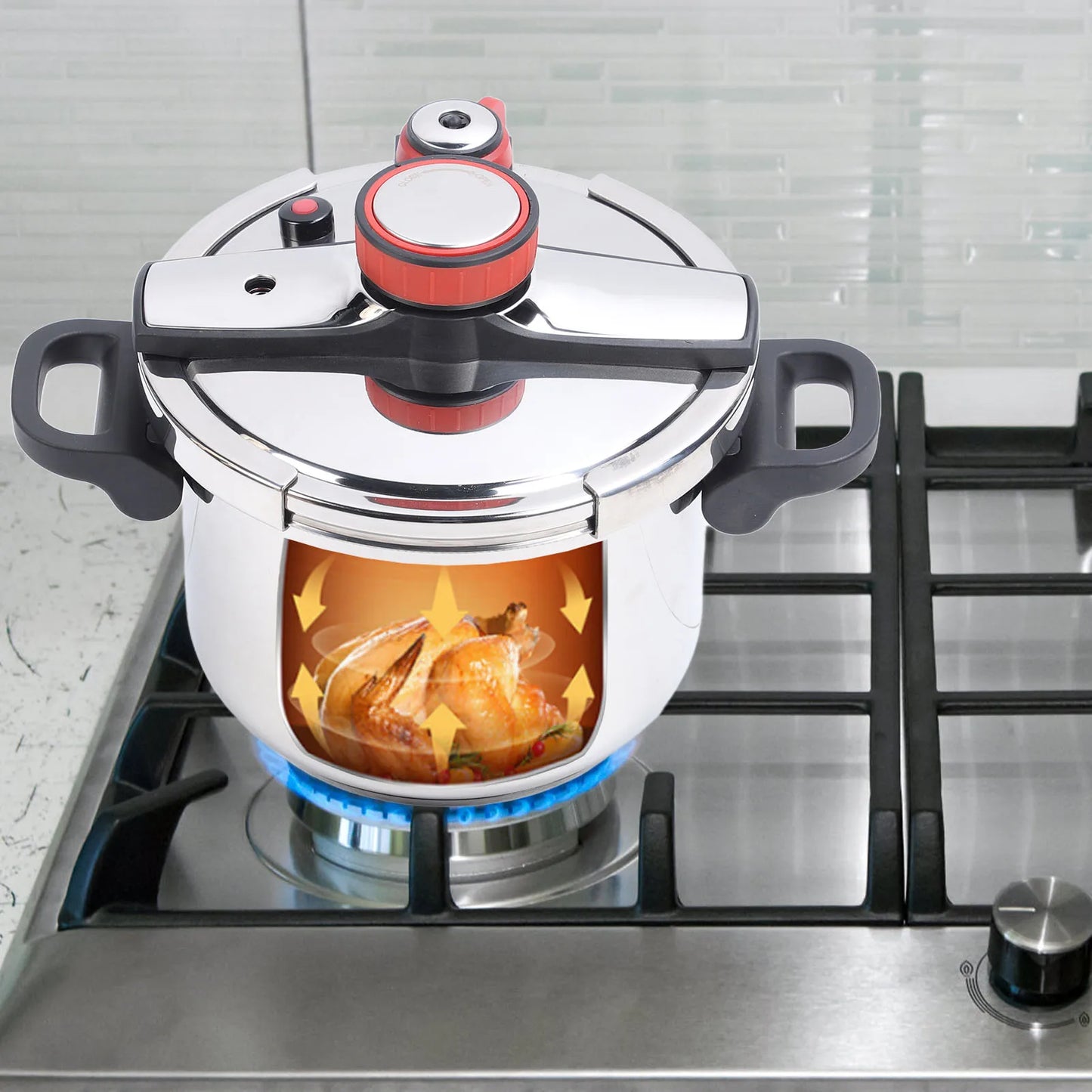 A pressure cooker is a kitchen appliance that uses steam and high pressure to cook food quickly, preserving nutrients and flavors. Modern pressure cookers come in various sizes and styles, including stovetop and electric models.