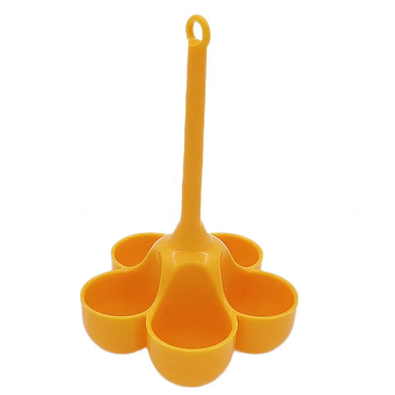 Silicone egg mold featuring five cavities, each shaped to create realistic egg-shaped treats, made from 100% food-grade silicone, suitable for temperatures ranging from -40°C to +200°C, ideal for both freezer and oven use
