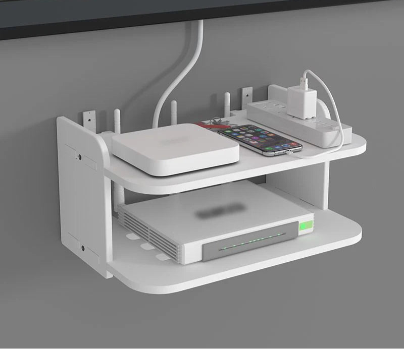 A Wi-Fi hanging shelf is a wall-mounted storage solution designed to hold a Wi-Fi router, modem, or other small electronic devices. These shelves help optimize signal strength by positioning the router at an ideal height and provide organized cable management to reduce clutter.
