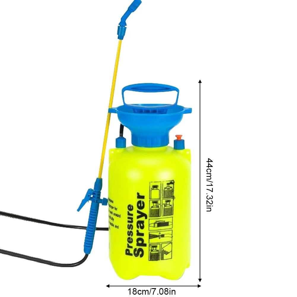 A hand-operated pressure sprayer designed to dispense air or liquid in a controlled spray, commonly used for applying pesticides, fertilizers, or cleaning solutions. The device consists of a pressurized chamber with a trigger-operated nozzle, allowing users to spray contents efficiently over targeted areas.