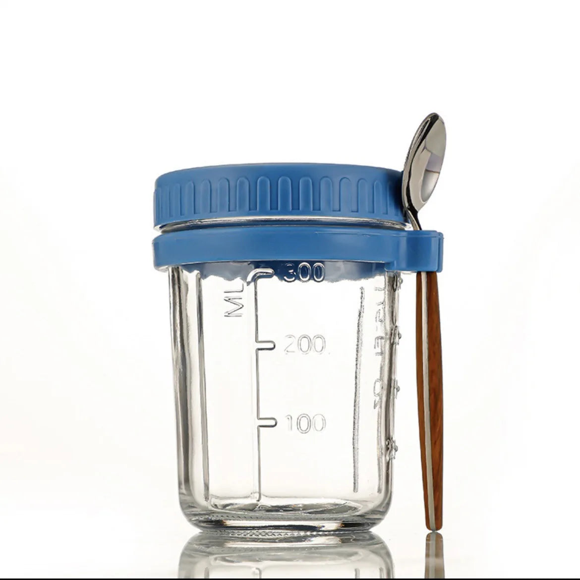 Glass jar container designed for storing overnight oats, with an airtight lid to keep ingredients fresh. Perfect for prepping nutritious breakfasts on-the-go.