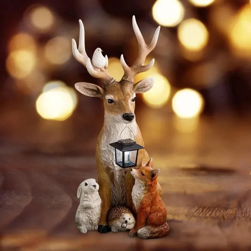 Charming solar-powered animal figurine with LED lights, designed for outdoor and garden decor. Absorbs sunlight during the day and emits a warm glow at night, adding a magical touch to any space