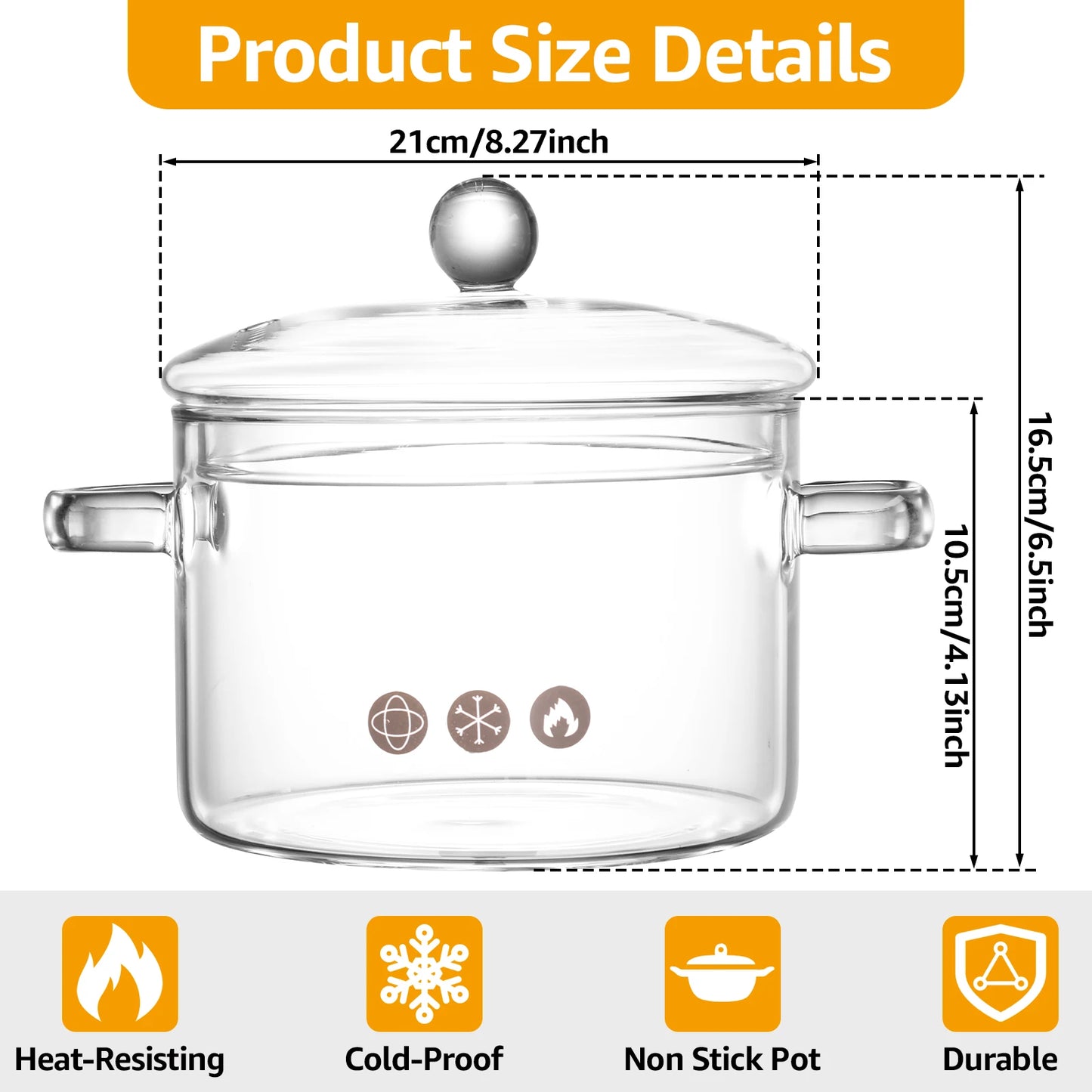 A durable heat-resistant glass saucepan, perfect for cooking at high temperatures, with a sturdy handle and transparent design for easy monitoring of food.