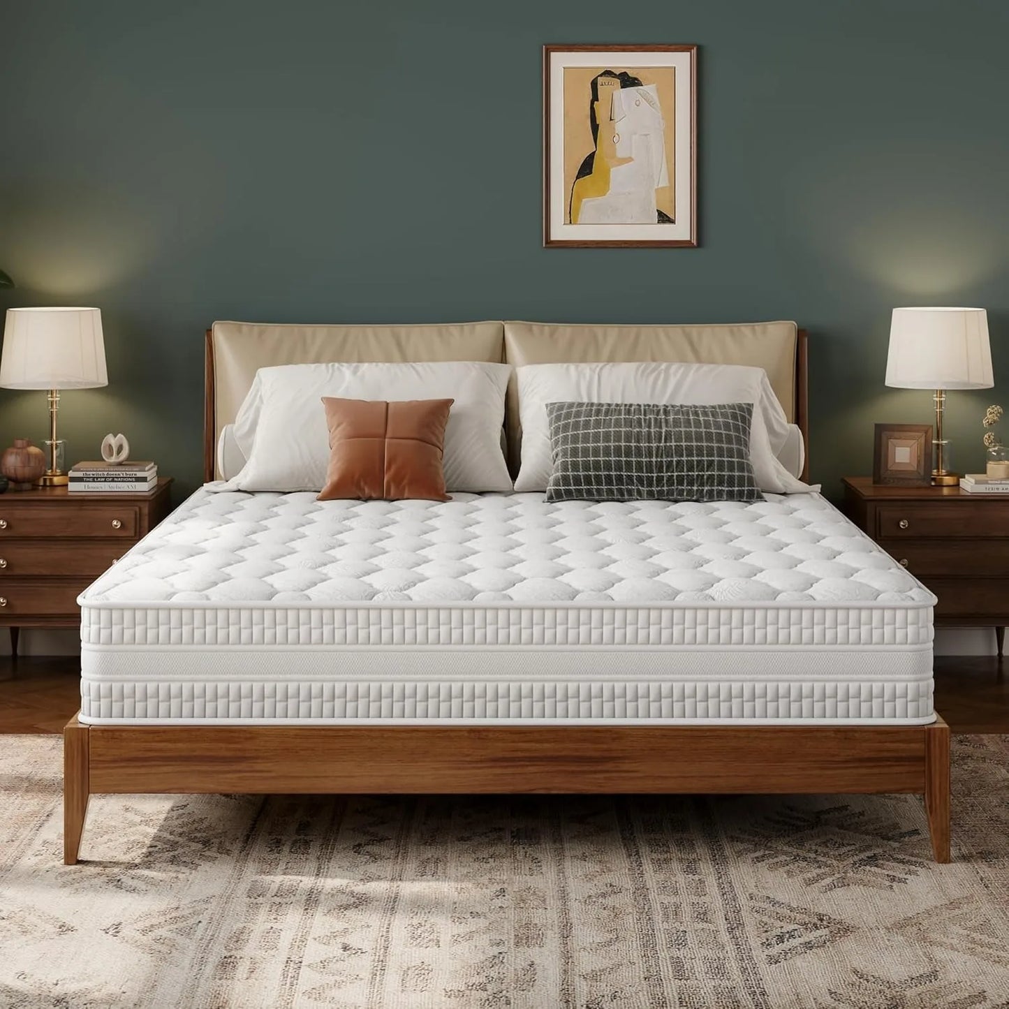 Comfortable mattress featuring pocket springs and memory foam for optimal support and pressure relief. Designed to adapt to body contours, reducing motion transfer for a restful sleep.