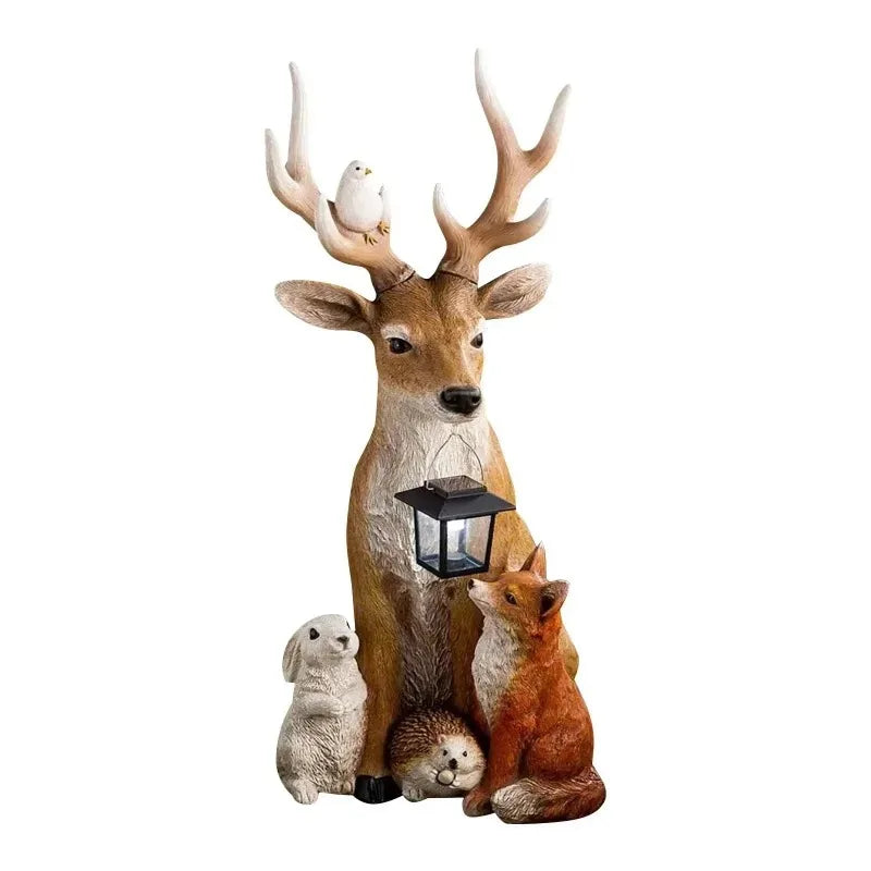 Charming solar-powered animal figurine with LED lights, designed for outdoor and garden decor. Absorbs sunlight during the day and emits a warm glow at night, adding a magical touch to any space