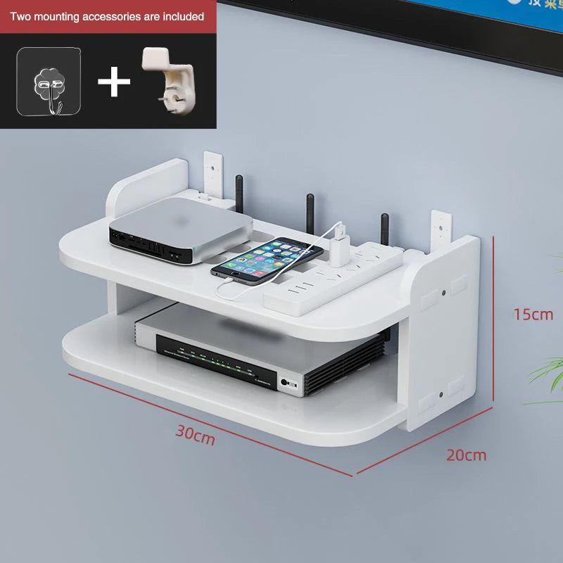 A Wi-Fi hanging shelf is a wall-mounted storage solution designed to hold a Wi-Fi router, modem, or other small electronic devices. These shelves help optimize signal strength by positioning the router at an ideal height and provide organized cable management to reduce clutter.