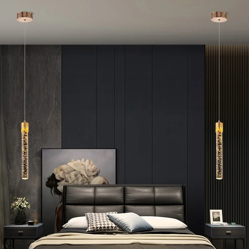 A modern luxury crystal pendant lamp featuring elegant crystal elements suspended from a sleek, contemporary fixture. Designed to add sophistication and glamour to any space, this lamp combines high-quality materials with innovative design, making it a striking focal point in both modern and traditional interiors