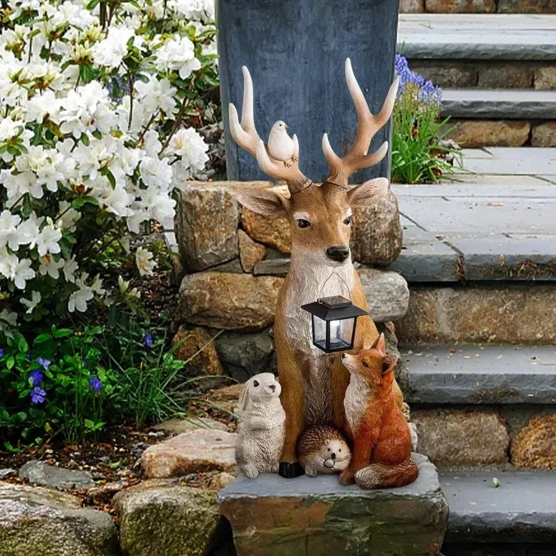 Charming solar-powered animal figurine with LED lights, designed for outdoor and garden decor. Absorbs sunlight during the day and emits a warm glow at night, adding a magical touch to any space