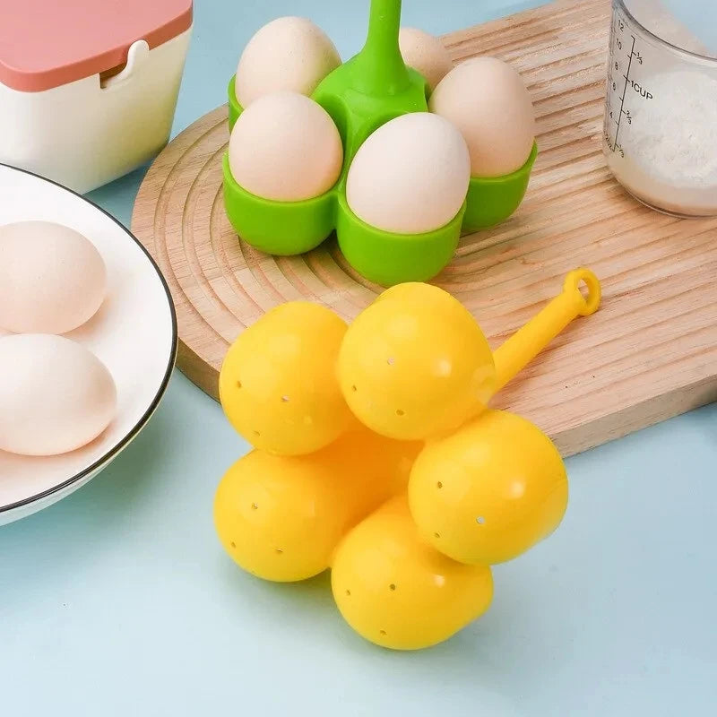 Silicone egg mold featuring five cavities, each shaped to create realistic egg-shaped treats, made from 100% food-grade silicone, suitable for temperatures ranging from -40°C to +200°C, ideal for both freezer and oven use