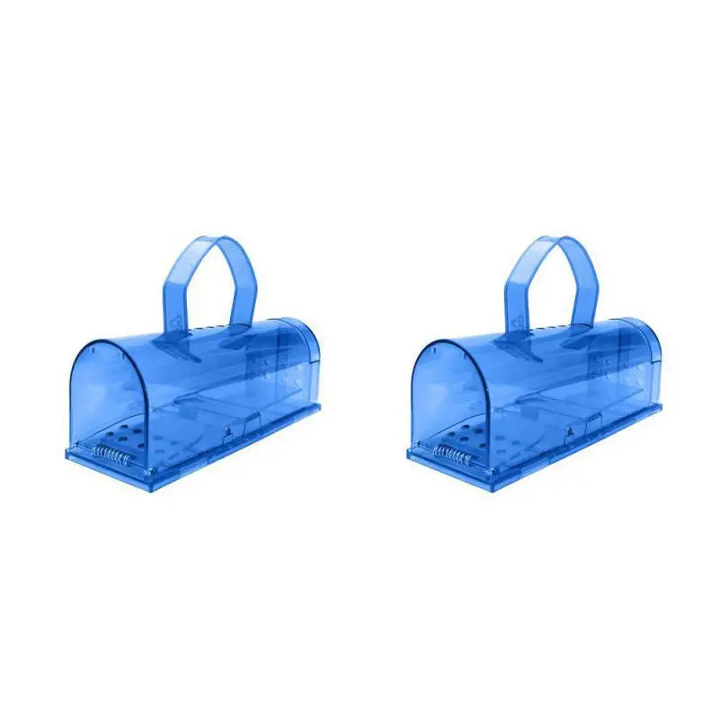 A humane mouse trap designed to safely capture and release mice without harm. The transparent plastic construction allows for easy monitoring, and ventilation holes ensure the mouse's well-being until release