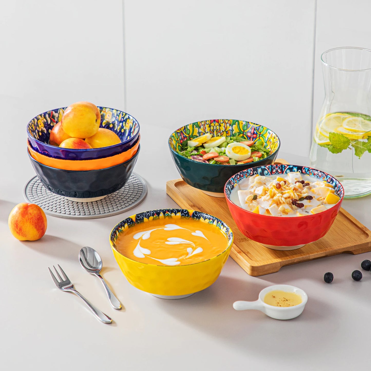 A beautiful ceramic dinnerware set, featuring a matching collection of plates, bowls, and cups with a smooth, glossy finish and elegant design. Perfect for both everyday dining and special occasions.