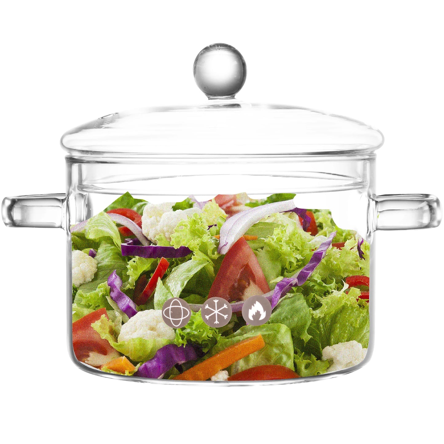 A durable heat-resistant glass saucepan, perfect for cooking at high temperatures, with a sturdy handle and transparent design for easy monitoring of food.