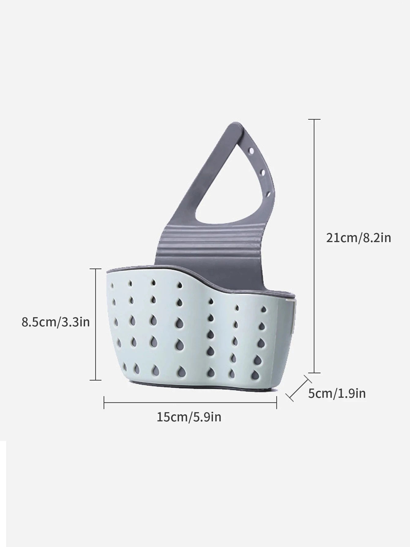 A double-layer sink hanging organizer made of durable materials, featuring two compartments for storing sponges, brushes, and other cleaning tools. Designed to hang over the sink or faucet, it provides convenient storage and quick drainage, keeping the countertop clutter-free