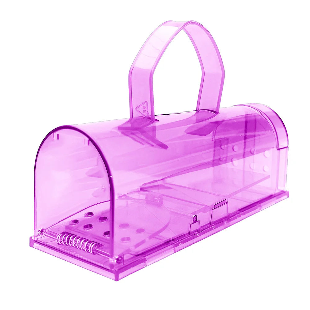 A humane mouse trap designed to safely capture and release mice without harm. The transparent plastic construction allows for easy monitoring, and ventilation holes ensure the mouse's well-being until release