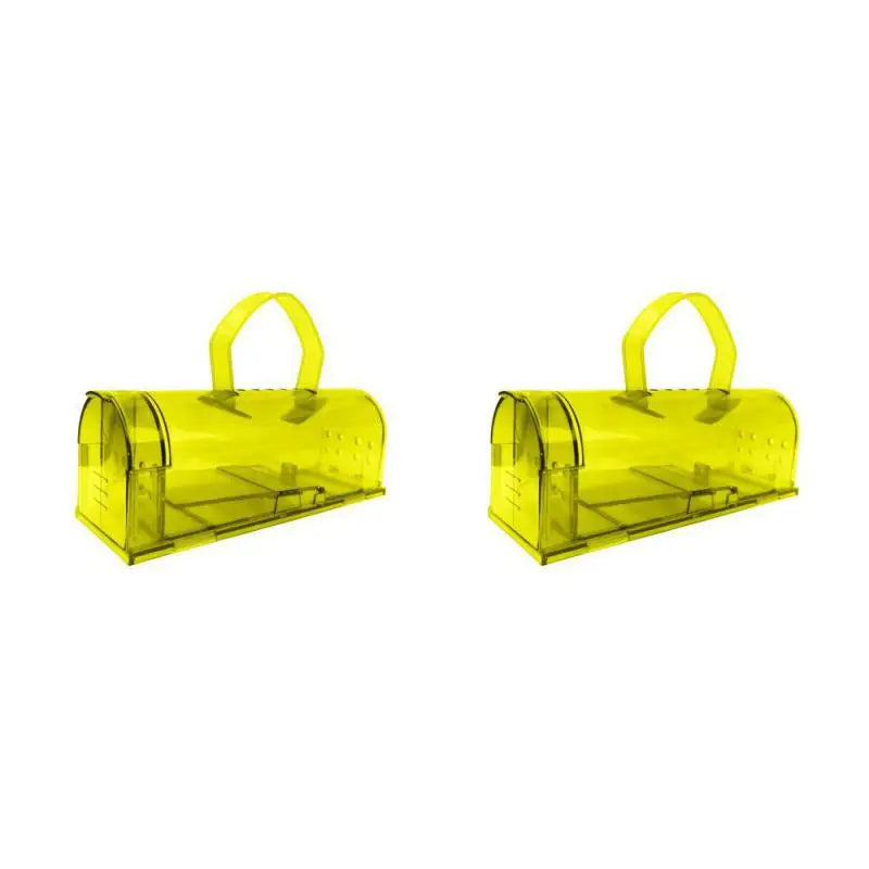 A humane mouse trap designed to safely capture and release mice without harm. The transparent plastic construction allows for easy monitoring, and ventilation holes ensure the mouse's well-being until release