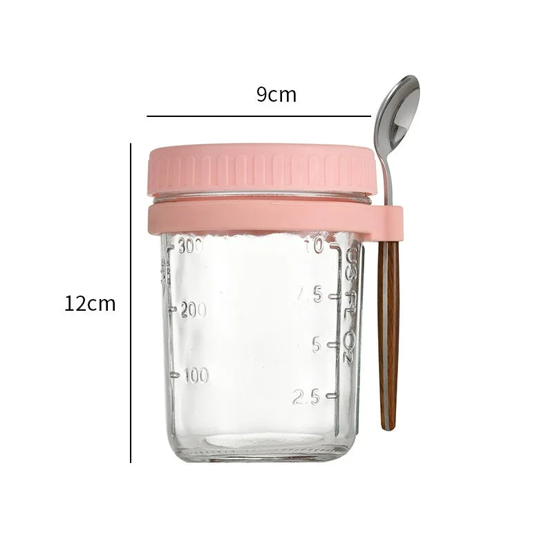 Glass jar container designed for storing overnight oats, with an airtight lid to keep ingredients fresh. Perfect for prepping nutritious breakfasts on-the-go.
